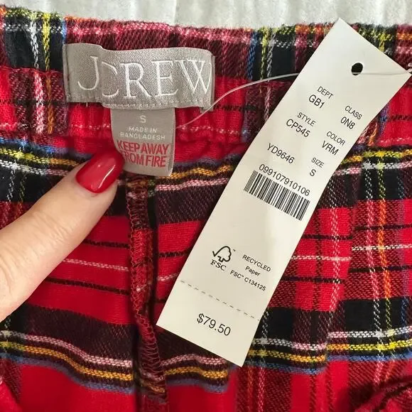 J.Crew Flannel Pajama Pant Good Tidings Plaid Women’s Size S CP545 New